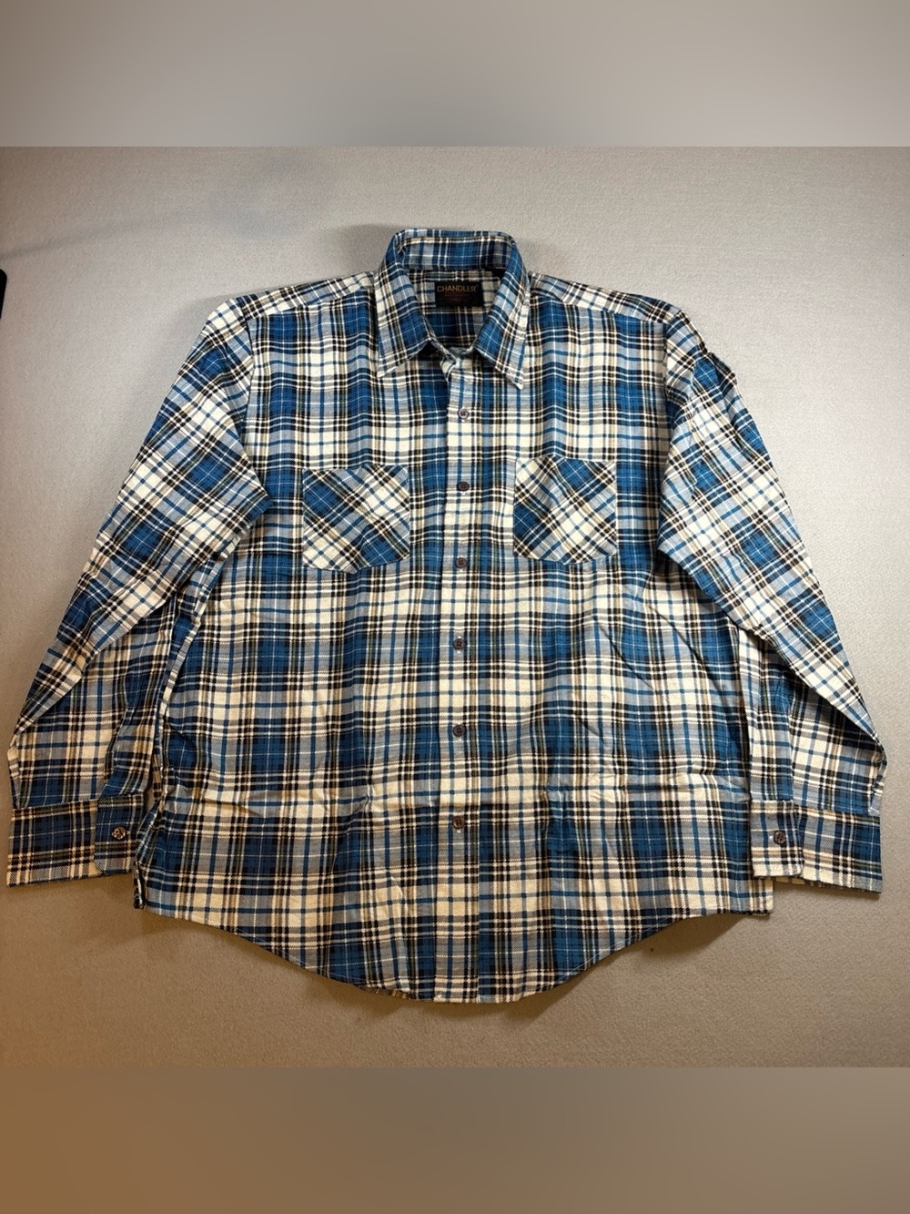 Men's Blue & Cream Plaid Button-Down Shirt - Long Sleeve